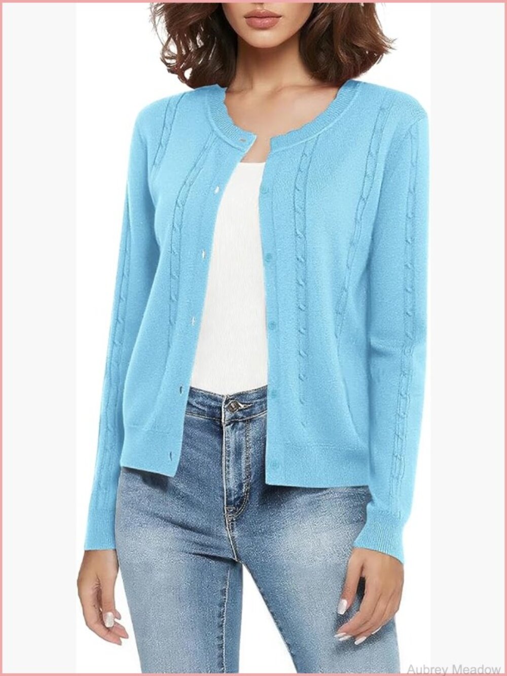 Crew Neck Button Front Open Cardigan Long Sleeve Soft Knit Sweater